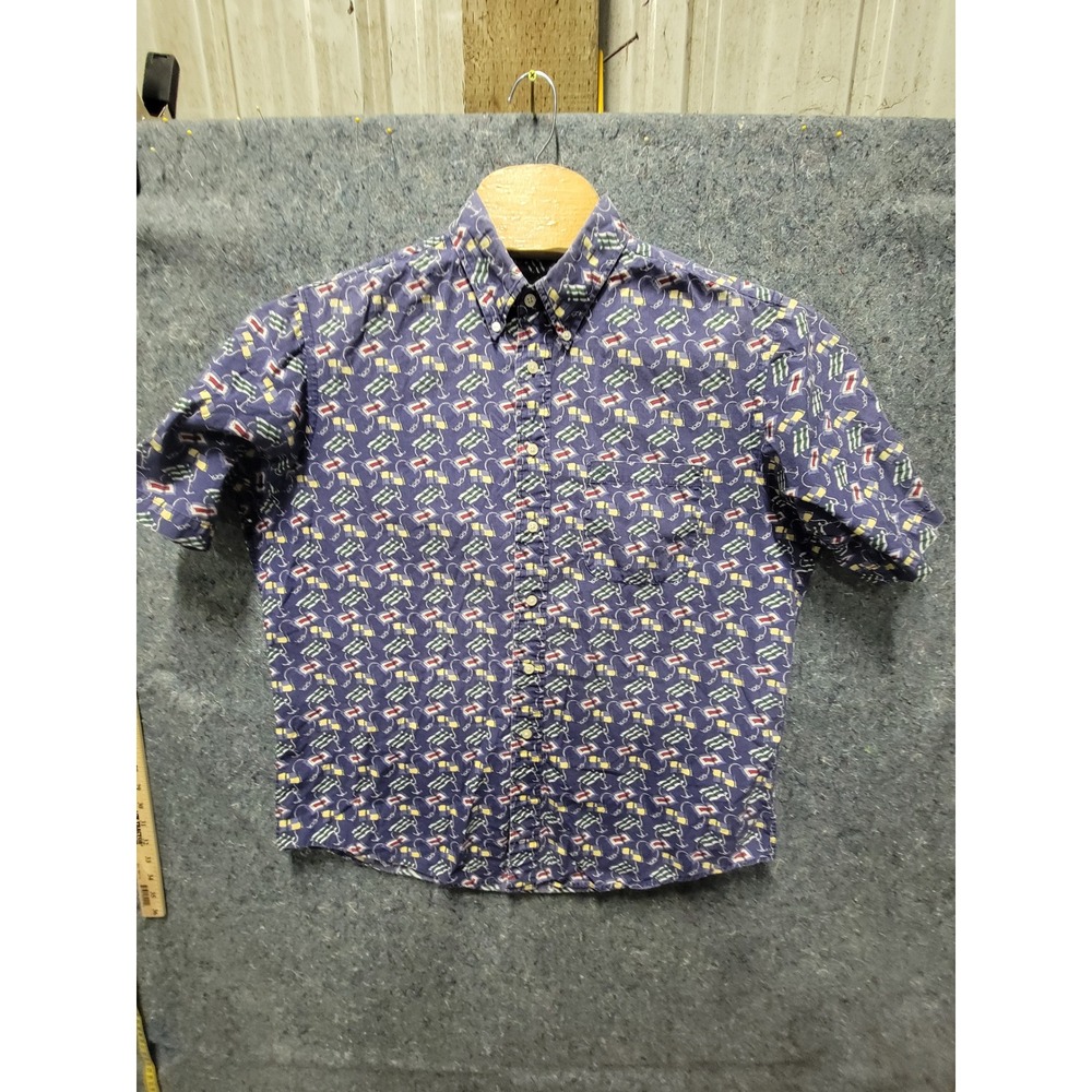 Club Room Blue Nautical Them Short Sleeve Shirt Size L 100% Cotton